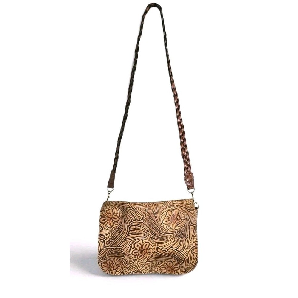 Patricia Nash Leather Hand Tooled Bag Braided Strap Rosina 11x8"
